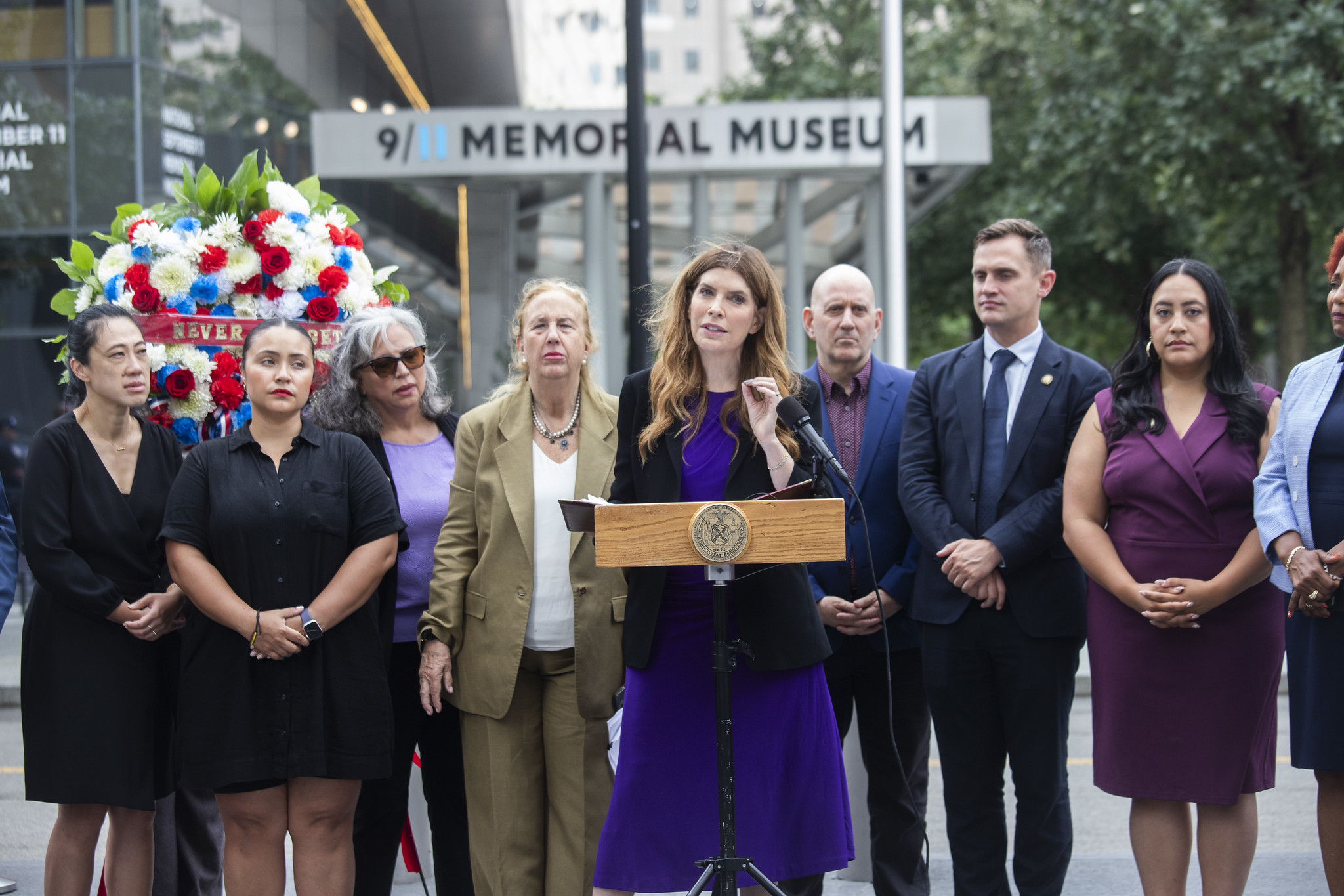 Speaker Julie Menin making a funding announcement at the 9/11 Memorial Museum.